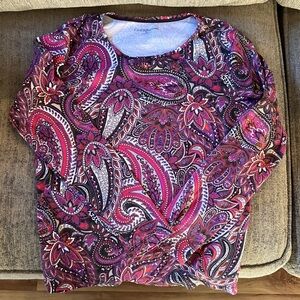 Coldwater Creek Women's Paisley Long Sleeve Top - Purple and Pink
